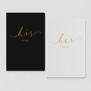 CARAVELOVE Vow Books His and Hers Wedding Set - Black and White Vow Books, Set of 2 with 28 Lined Pages Each