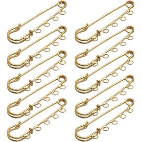 NUOYAQI　10PCS Heavy Duty Safety Pins Brooch Pins with 5 Holes for Blankets Skirts Kilts Knitted Fabric Craft Safety Brooch Pins, Silver