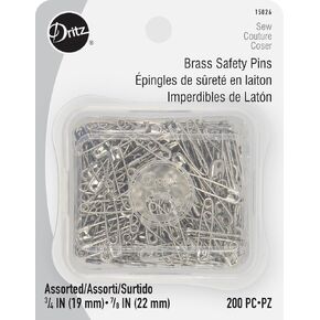 Dritz, 3/4" and 7/8", 200 Count Brass Safety Pins, Nickel