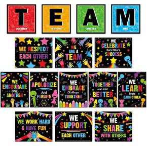 gisgfim 15Pcs Inspirational Classroom Posters Teamwork Motivational Bulletin Board Colorful Team Together We Are Better Wall Art Positive Decor for Office School Home Classroom Decoration Supply