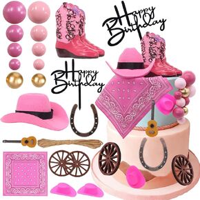BiBo Cowgirl Cake Topper First Rodeo Birthday Cupcake Decorations Girl Mini Pink Cowgirl Hat and Boot for Western Disco Baby Shower Vaquero Themed Party Favors Supplies
