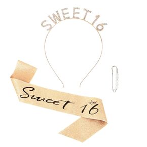 Semato Sweet 16 Birthday Sash & Rhinestone Sweet 16 Birthday Headband Kit-Silver Sweet 16 Party Decorations Sweet 16 Gifts for Girls Happy 16th Birthday Party Favors