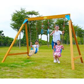 Kids Swing Sets for Backyard, Wooden Playground Sets with 2 Swings, Trapeze Swing Rings, Outdoor Playset for Children Ages 3-6, and a Family DIY Kit for Any Swings