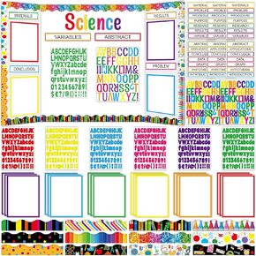 122 Pcs Science Fair Board Supplies 72 Glitter Pastel Candy Trim Scalloped Borders 36 Presentation Board Subtitles 6 Self Adhesive Project Titles 8 Letter Stickers for Classroom Office Decor(Pastel)