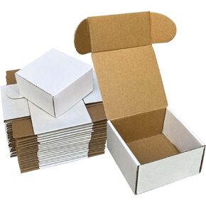 4x4x2 Small Shipping Boxes Set of 20, Recyclable White Shipping Box Literature Mailer, Corrugated Cardboard Box for Gift Packing, Jewelry Shipping Boxs for Small Business Packing