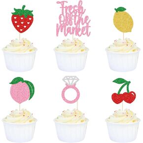24Pcs She is Fresh off the Market Cupcake Toppers, Fruit Bridal Shower Party Decor, Market Farmers Bachelorette Party Decorations, Engagement Party Decor