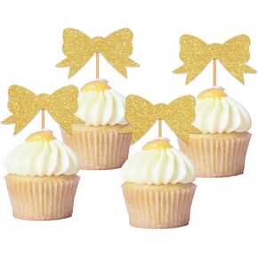 12PC Pink Bow Cupcake Toppers Bowknot Cupcake Topper for Girls Birthday Party Decorations Bow Cake Topper for Bridal Baby Shower Wedding Party Decor