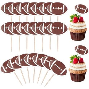 48 Pcs Football Cupcake Toppers, Football Cupcake Picks Football Party Decorations Sport Ball Cupcake Toothpicks for Football Themed Birthday Party Cake Decorations