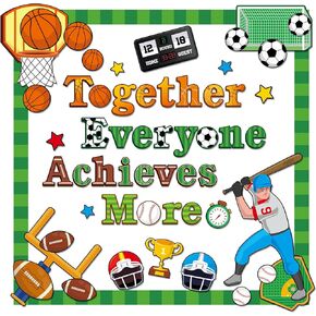 Sport Team Spirit Bulletin Board Decoration Set Football Basketball Bulletin Board Together Everyone Achieves More Paper Cutouts Motivational Wall Decor for School Classroom Back to School Decoration