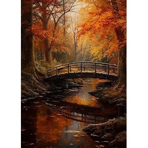 Fall Forest Diamond Art Kits for Adults, 5D Bridge Lake Diamond Painting Kits for Adults Beginners, DIY Full Round Drill Diamond Dot Painting Gem Art Kits for Adult, Home Wall Decor 11.8x15.7 Inch