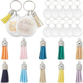 50 Sets 25 Colors Acrylic Photo Keychain Blanks Bulk Photo Frame Keychain with Tassels 1.9x1.7Inch Round Photo Frame Keychain Blank Insert Picture Keyring Making Kits for DIY Keychains Crafts