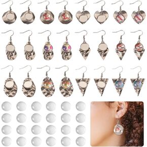 Fashewelry 24pcs Stainless Steel Earrings Wire Hooks Blanks 12mm Round Bezel Trays with Glass Cabochons for DIY Jewelry Making
