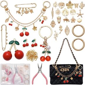 69Pcs Keychain Making Kit, Gold DIY Bag Charms Set with Multiple Charms for Purse Chain and Bag Chain Accessories