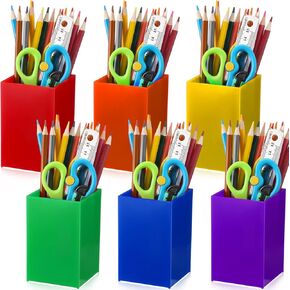 Sherr 12 Pack Rainbow Colors Pencil Holder Acrylic Crayon Organizer for Classroom, Student Desk Organizer, Classroom Storage Caddy Case, Crayon Holder for Kids