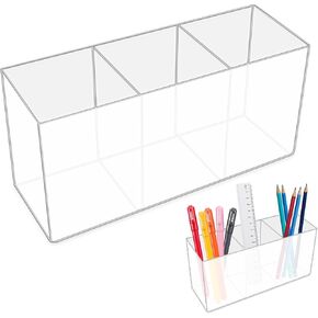 Acrylic Pen Holder,3 Compartments Pencil Cup Stationery Organizer,DIY Pen Holder for Desk,Makeup Brush Holder for Home, Office, Classroom, Bathroom