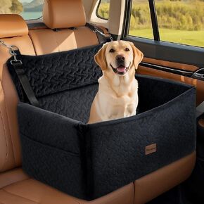 Dog Car Seat for Large Medium Dogs up to 60 lbs – Elevated Dog Booster Seat for Cars with Extra-Safe 14in High Front, Memory Foam Cushion, Washable Cover, Backseat Pet Car Bed (Black/Grey)