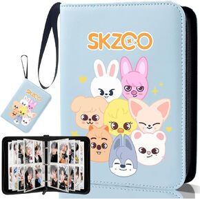 Kpop Photocard Binder for Stray SKZ Cards,4 Pocket with 60 Sleeves up to 400 Cards Pink Cute Photo Album for Fans Boys and Girls