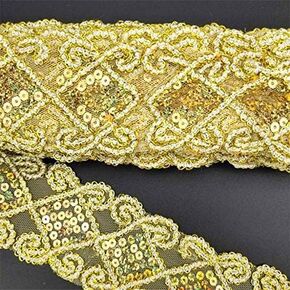 10 Yards Beaded Sequins Lace Mesh Trim Glitter Fabric Ribbon Tulle Braid Applique Sewing Craft for Clothing Curtain Table Runner Making Decorating Latin Dance Skirt (Sliver)