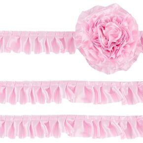 GORGECRAFT 10.9 Yards Satin Lace Edge Ribbon 1-5/8 Inch Wide Gather Ruffle Trim Pleated Fabric Ribbon Polyester Fringe Lace Edge Trim Decoration for Clothes Decor DIY Sewing Craft (Pink)