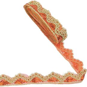 1.7 Inch Red Gold Embroidery Lace Trim Wavy Edge Glitter Metallic Sequin Bead Ribbon Braided Embroidered Sequins Beaded Applique Lace Trimming Bulk for Sewing Making Crafts Clothes Dresses