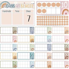 Colorful Number of The Day Posters First Day of School Countdown Poster Back to School Countdown Bulletin Board Decor Rainbow Place Value Chart for Classroom (Hundreds Tens Ones) Counting Pocket Chart