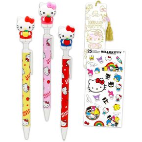 SANRIO Hello Kitty Mechanical Pencils Set - Bundle with 3 Hello Kitty Mechanical Pencils 0.5 Head Topper Plus Stickers and More Office Supplies Pack
