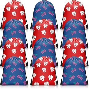 Sunnymove 12 Pcs Hawaiian Drawstring Bags Hibiscus Party Favors Bags Cute Cartoon Red Blue Luau Birthday Decorations Hawaii Treat Goodie Gift Favors for Birthday Summer Holiday Event Snack Supplies