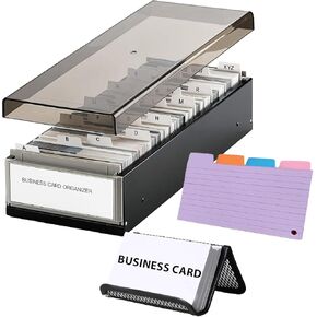 Business Card Organizer for Desk, Business Card Holder Organizer, Credit Card Holder Case File Index Card Box Storage,with A-Z Tabs, Storage up to 800 Cards (3.5" x 2.2"), Metal Structure (800)