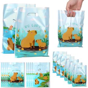 50pcs Capybara Themed Gift Bag, Plastic Colorful Cute Capybara Pattern Party Favor Goodie Treat Bags with Handles for Snacks Candies Small Gift Boy Girl Birthday Decoration Baby Shower Party Supplies