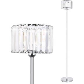 Gold Crystal Floor Lamp for Living Room, Modern Elegance Crystal Floor Lamp for Bedroom, On/Off Foot Switch, Reading Corner Lamp for Office Cafe, E26 Bulb Excluded, Max 60W, Brass Finish