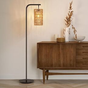 Boho Rattan Floor Lamp for Living Room - Rustic Hand-Made Wicker Farmhouse Standing Lamp with 3000K Soft Light, Foot Switch & Sturdy Base, Bedroom Office Corner Lamp for Reading Sleeping