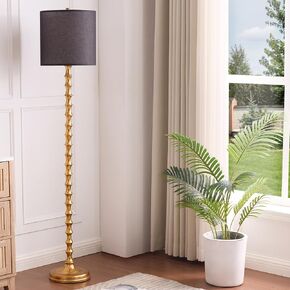 LED Floor Lamp 3-Way Dimmable Farmhouse Standing Lamp Heavy Base Floor Lamp with White Linen Lampshade Tall Pole Reading Lamp Corner Light for Living Room Bedroom Study Room (Black)