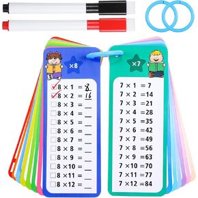 15Pcs Multiplication Flash Cards Math Flash Cards 1-12 Times Table Chart Flashs Card Multiplications Card for 3rd Grade, 2 Dry Erase Markers & Rings for Classroom (Math Multiplication Book)