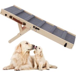 Rockever Dog Ramp, Folding Dog Ramp, Wooden Non-Slip Dog ramp for Couch for Small Medium Old Dogs, Adjustable from 11" to 14" 3 Levels Pet Ramp for Couch, Bed, Car