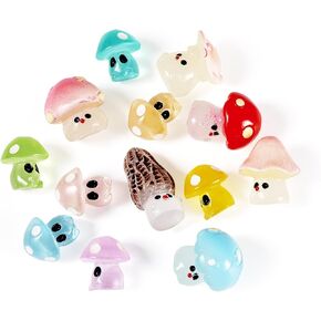Cheriswelry 26Pcs Luminous Resin Mushroom Ornament Glow in The Dark Micro Landscape Garden Decoration 11.5~16.5mm for Halloween DIY Craft Dollhouse Garden Decoration