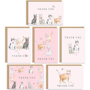 36 Pack Cat Thank You Cards Cute Cat with Bow Greeting Cards with Envelopes Stickers Blank Note Card for Holiday Wedding Baby Shower Birthday, 4 x 6 Inch