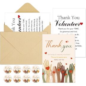 50 Pack Volunteer Thank You Cards Appreciation Greeting Cards with Envelopes Stickers Blank Note Card for Volunteer Social Worker Party Supplies, 4 x 6 Inch
