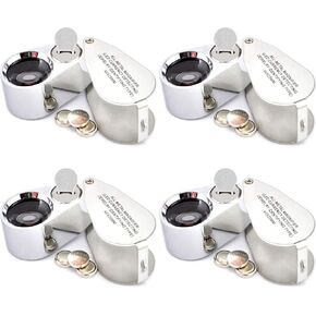 4 Pieces 40X 25mm Illuminated Jewelry LED UV Lens Loupe Magnifier with All Metal Construction Folding Jewelers Magnifying Glass with Protective Case for Currency Detecting Jewelry Identifying