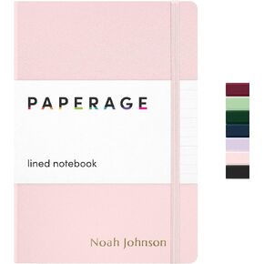 PAPERAGE Personalized Lined Journal Notebook for Writing - Customizable Text in Embossed Metallic Gold Foil, 160 Pages, 100 GSM Thick Paper, Leather Hardcover Diary, 5.7 inches x 8 inches, Black