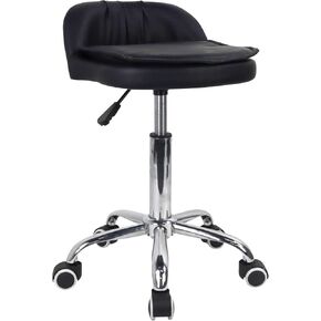 Rolling Stool Height Adjustable 360° Swivel with Universal Casters Leather Cushion with Low Back Rolling Chair with Wheels for Office Kitchen Desk Home Salon Shop Lab Bar Counter (Black)