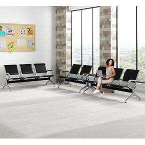Kinfant 3-Seat Waiting Room Bench Set - PU Leather Office Chair Guest Reception Waiting Room Chair for Airport, Hospital, Bank, Salon, Barbershop, Black