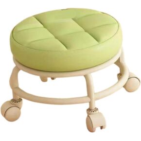 Low Rolling Stool Roller Seat Foot Rest Adults Child with Swivel Caster PU Leather for Entryway Office Salon Pedicure Bedside, Orange