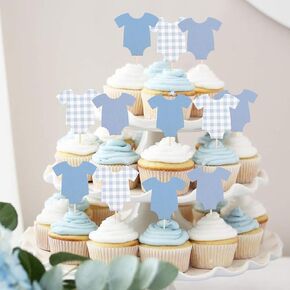 Blue Bodysuit Cake Topper - Blue Gingham Cake Topper,Baby Shower Decoration,Girl Boy/Gorl Baby Shower Decor(blue)
