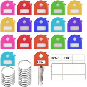 16Pcs Key Covers Caps,Rubber Key Color Identifiers Cover with Ring and Blank Label in 8 Assorted Colors fits Most Keys for House Classification Organization