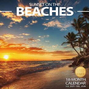 Wall Calendar 2025-2026 Planner Calendar - Sunset On The Beach Hangable Monthly Wall Calendar with Large Blocks for Organizing & Planning, Academic Schedule, Home, Office & family, Thick & Sturdy Paper (12"x24" Open)