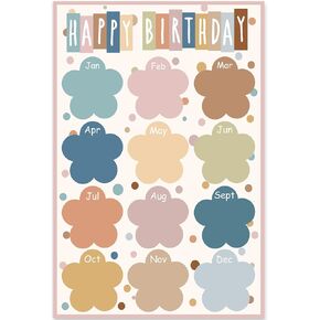 Boho Color Happy Birthday Chart Poster Colorful Flower Birthday Chart Calendars for Bulletin Board Chalkboard Wall Decor, 11 x 16.5 Inch