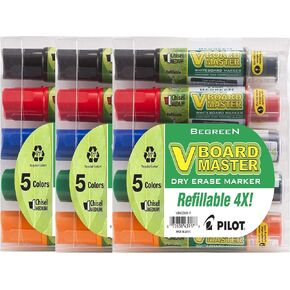 Pilot V Board Master Permanent Marker, Medium Chisel Point, Assorted, 15-Pack Pouch (43917) (3)
