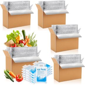 Honoson 4 Pack Thermal Insulated Shipping Boxes with Aluminum Foil Liner and Reusable Ice Pack for Shipping Big Cold Pack Cooler Boxes for Mailing Moving Hot Frozen Food, 12'' x 5.5'' x 7.5''