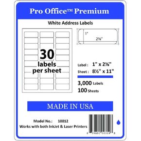 Wing Office Premium Self-Adhesive Address Labels for Laser Printers and Ink Jet Printers, White, Made in USA, 1 x 2.62 Inches