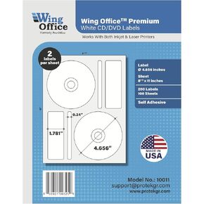 Premium 200 CD/DVD Labels Matte Memorex Core Compatible Labels for Laser Printers and Ink Jet Printers, White, Made in USA, Pack of 100